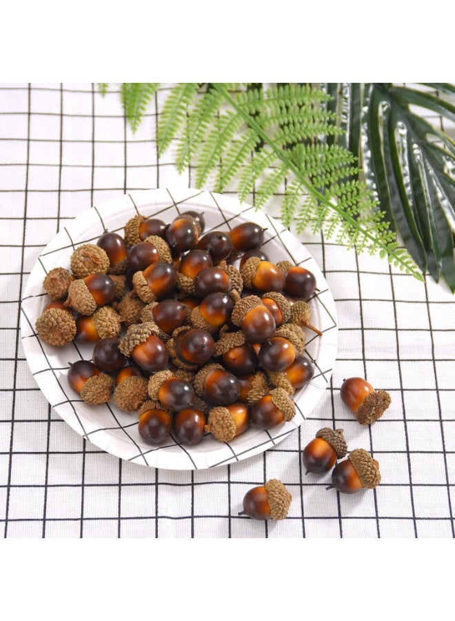 سيوسي 100Pcs Realistic Artificial Acorns, Wooden Acorn Decorations for Autumn Wreaths, Thanksgiving Table Centerpieces, Fall Wedding Arrangements, and Farmhouse Bowl Fillers (Brown, 1.2 Inch) - Image 3