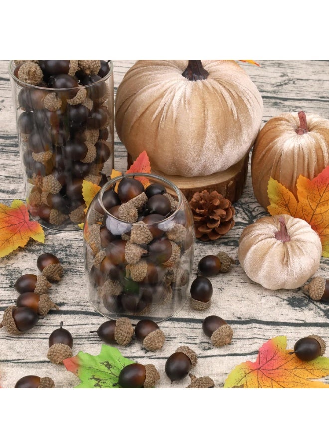 سيوسي 100Pcs Realistic Artificial Acorns, Wooden Acorn Decorations for Autumn Wreaths, Thanksgiving Table Centerpieces, Fall Wedding Arrangements, and Farmhouse Bowl Fillers (Brown, 1.2 Inch) - Image 2