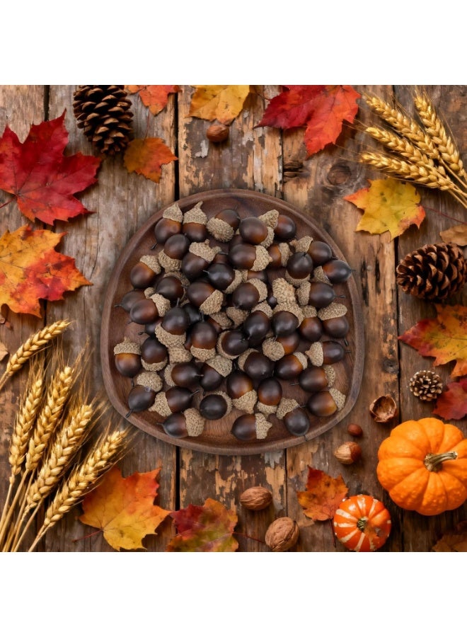 سيوسي 100Pcs Realistic Artificial Acorns, Wooden Acorn Decorations for Autumn Wreaths, Thanksgiving Table Centerpieces, Fall Wedding Arrangements, and Farmhouse Bowl Fillers (Brown, 1.2 Inch) - Image 5