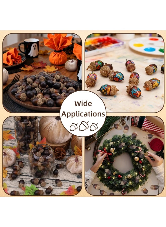 سيوسي 100Pcs Realistic Artificial Acorns, Wooden Acorn Decorations for Autumn Wreaths, Thanksgiving Table Centerpieces, Fall Wedding Arrangements, and Farmhouse Bowl Fillers (Brown, 1.2 Inch) - Image 4
