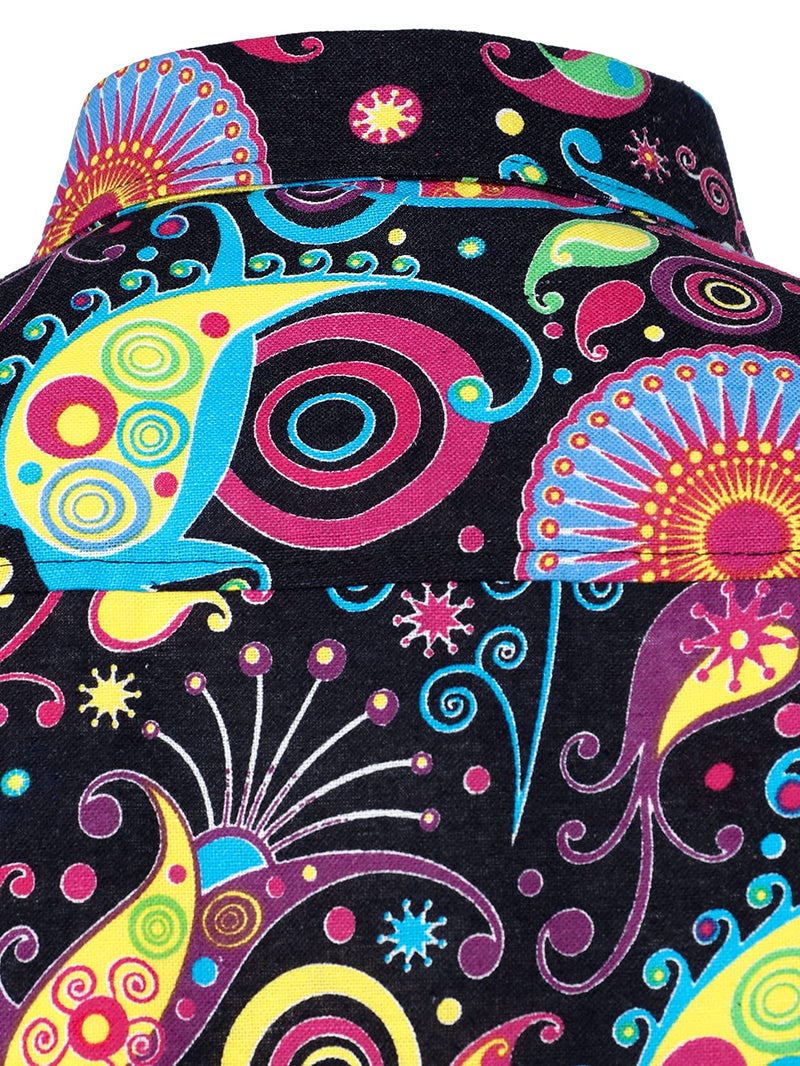 PARKLEES Men's Stylish 70s Paisley Pattern Printed Linen Long Sleeve Button up Shirt Multicolor XXX-Large - Image 2