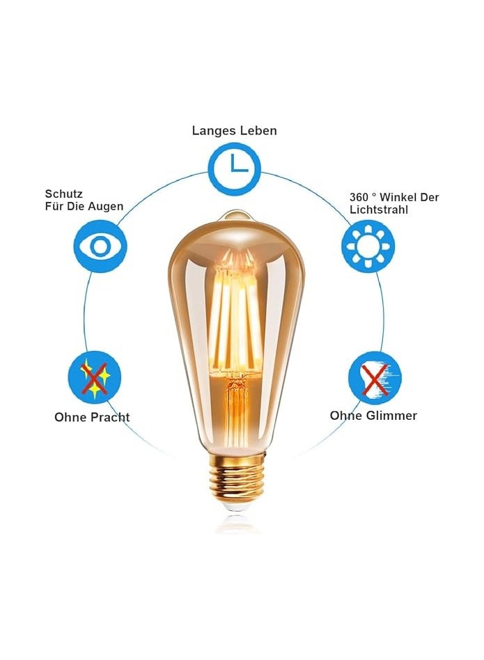 4W E27 Retro Light Bulb, 2200K Warm White LED Bulb, LED Filament Bulb, Perfect Retro Bulbs for Bar, Restaurant, Home, Cafe, Non-Dimmable, Pack of 12 - Image 3