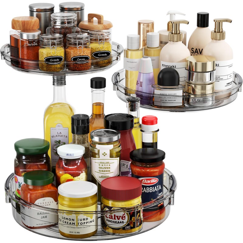 LAMU 3 Pack Lazy Susan Organizer Turntable for Cabinet, Condiment Organizer for Kitchen Pantry Organizers and Storage, Table Top, Fridge, Countertop, Spice Organization, 12'' 10.6'' 9.25'', Grey - Image 1