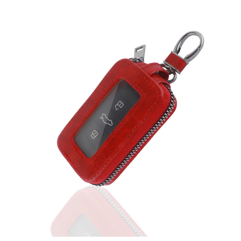 Turcee Car Key CoverLeather Key Fob Case with Keychain CarabinerUniversal Smart Key Fob Holder Fits Most Cars Red - Image 3
