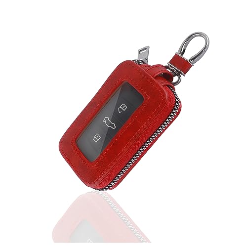 Turcee Car Key CoverLeather Key Fob Case with Keychain CarabinerUniversal Smart Key Fob Holder Fits Most Cars Red - Image 1