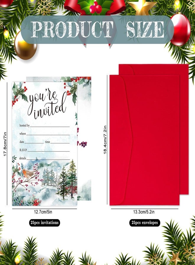 وولاين مجموعة بطاقات دعوة لحفلة عيد الميلاد من Whaline، 25 بطاقة، بطاقات دعوة ورقية برسومات طائر روبن في غابة شتوية مع أظرف حمراء داكنة، دعوات لحفلة عيد الميلاد برسومات حيوانات مائية. - Image 2