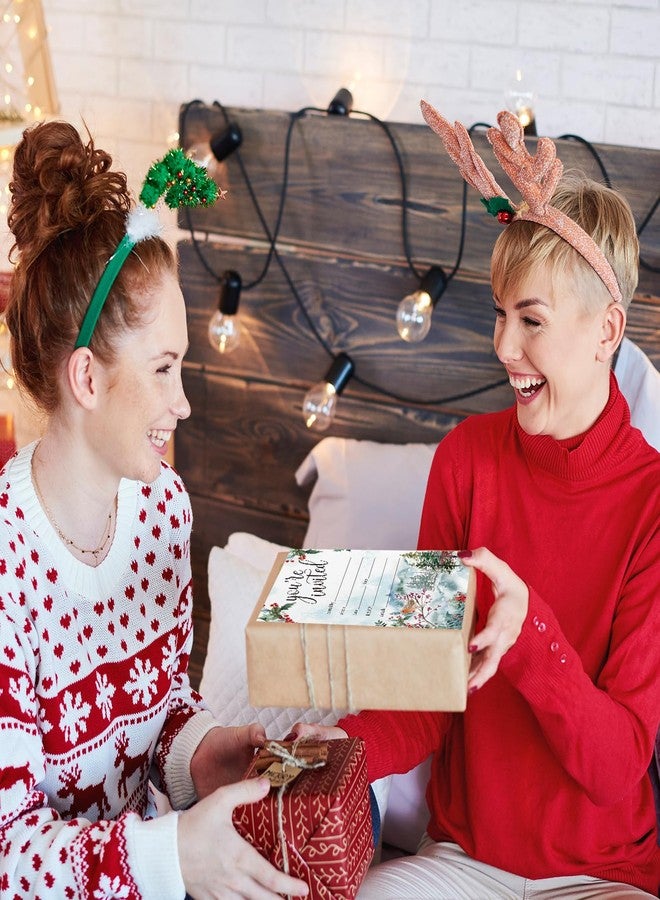 وولاين مجموعة بطاقات دعوة لحفلة عيد الميلاد من Whaline، 25 بطاقة، بطاقات دعوة ورقية برسومات طائر روبن في غابة شتوية مع أظرف حمراء داكنة، دعوات لحفلة عيد الميلاد برسومات حيوانات مائية. - Image 5