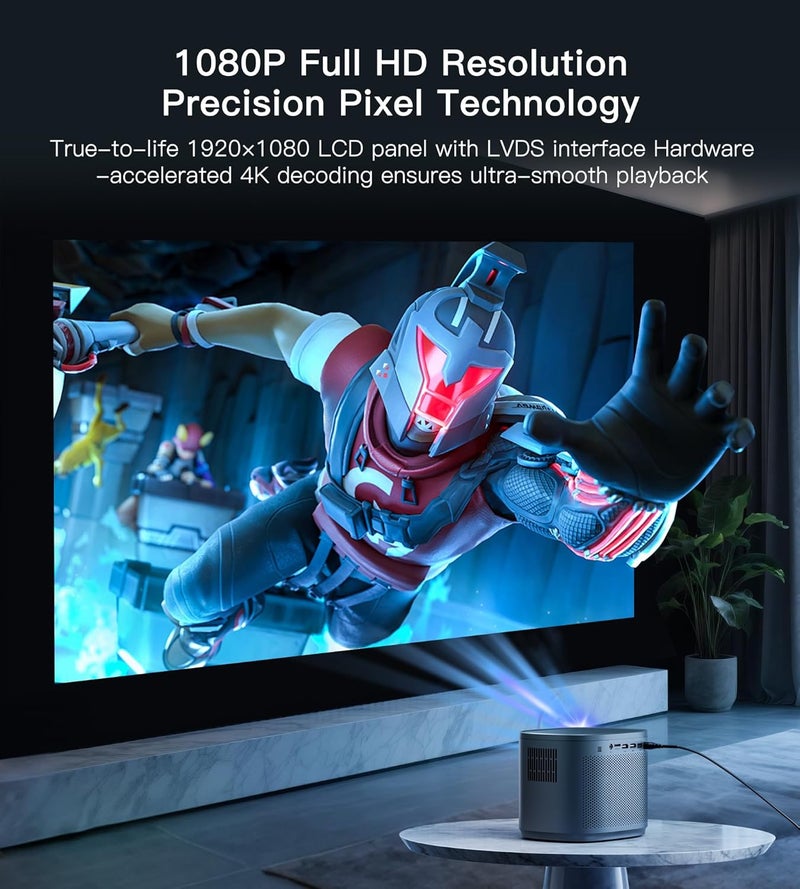 BIGASUO Mini Projector 1080P HD,4K Supported Portable Movie Projector-200” Display,Built-in Speaker, Auto Keystone,Auto Focus,Compatible with Smartphone/Tablet/Laptop/HDMI/USB-Ideal for Outdoor & Home Theater - Image 2