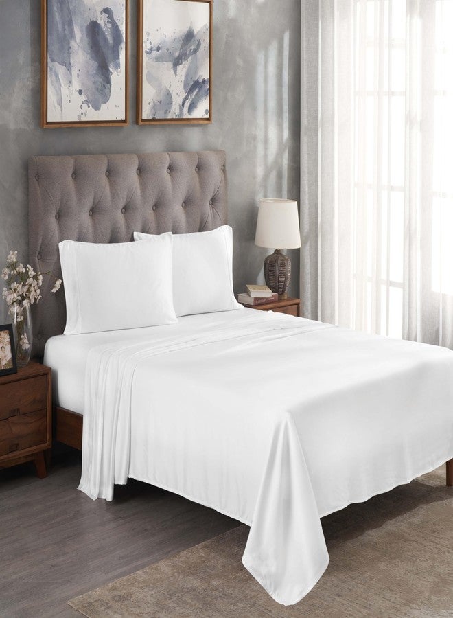 Superior Modal from Beechwood 300 Thread Bed Sheet Set, 1 Elastic Extra Deep Fitted Sheet, 1 Flat Sheet, 2 Pillowcases, Soft Cool Sheets, Sateen Weave, Bedding Essentials, California King, White - Image 1