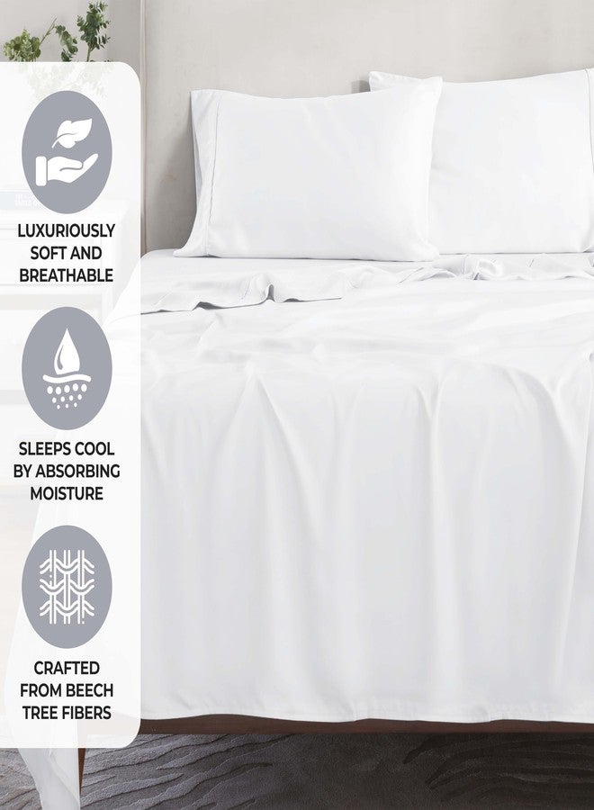 Superior Modal from Beechwood 300 Thread Bed Sheet Set, 1 Elastic Extra Deep Fitted Sheet, 1 Flat Sheet, 2 Pillowcases, Soft Cool Sheets, Sateen Weave, Bedding Essentials, California King, White - Image 5