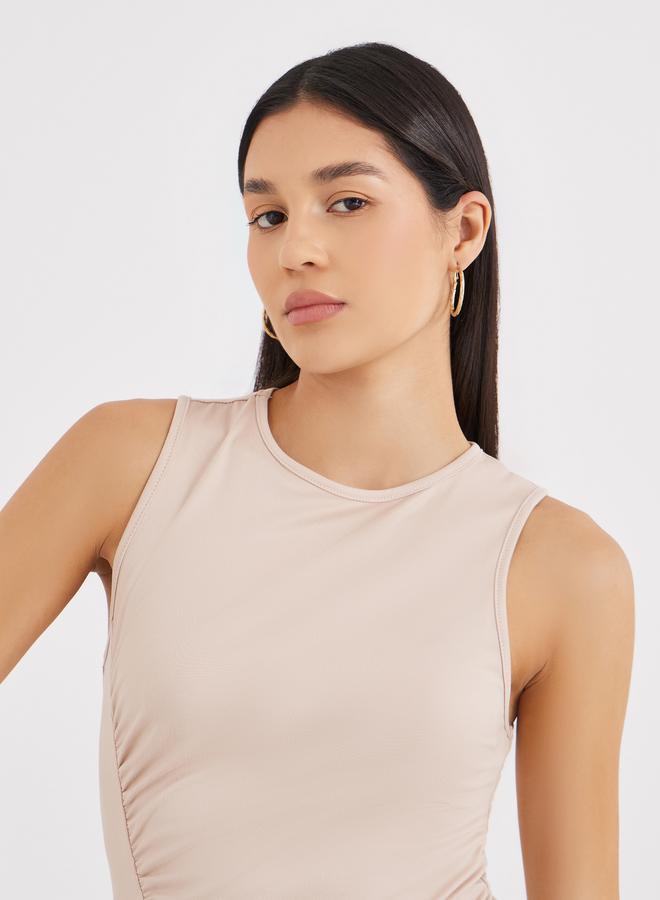 Styli Sleeveless Ruched Detail Round Neck Knit Top - Image 3
