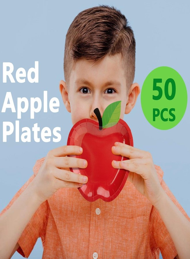 Wehhbtye 50PCS Back to School Red Apple Paper Plates,First Day of School Red Apple Paper Plates, Apples Shape Disposable Tableware Dinnerware for Back to School Party Supplies and Table Decoration - Image 4
