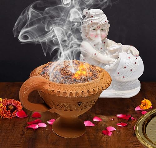 Pure Source India بيور سورس إنديا - طين ديشي طبيعي - حامل بخور دهوب لوبان داني/دوني - حامل/حامل وعاء لبوجا/هاوان/دوني (متجر/مكتب/غرفة/جاردان إلخ.) (4 بوصة 100% مِتي نقي) - Image 5