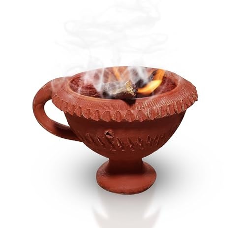 Pure Source India بيور سورس إنديا - طين ديشي طبيعي - حامل بخور دهوب لوبان داني/دوني - حامل/حامل وعاء لبوجا/هاوان/دوني (متجر/مكتب/غرفة/جاردان إلخ.) (4 بوصة 100% مِتي نقي) - Image 1