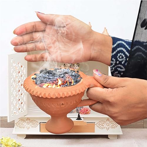 Pure Source India بيور سورس إنديا - طين ديشي طبيعي - حامل بخور دهوب لوبان داني/دوني - حامل/حامل وعاء لبوجا/هاوان/دوني (متجر/مكتب/غرفة/جاردان إلخ.) (4 بوصة 100% مِتي نقي) - Image 2