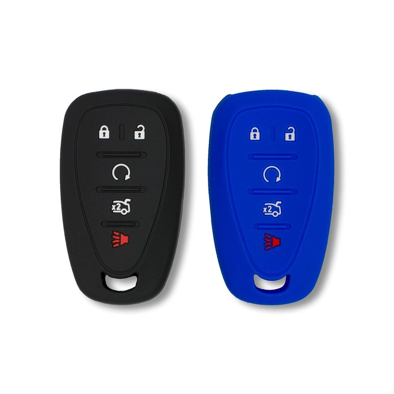Autobase Silicone Key Fob Cover for Chevy Malibu Camaro Trax Traverse Trailblazer Sonic Cruze Blazer Volt Equinox Spark | Key Protection Case 2 Pcs (Black & Blue)