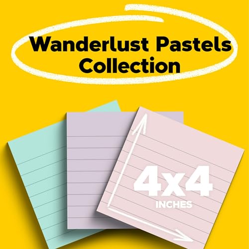 Post It Post-it 100% Recycled Paper Super Sticky Notes, 2X The Sticking Power, 4x4 in, Lined, 3 Pads, 70 Sheets/Pad, Wanderlust Pastels Collection (675R-3SSNRP) - Image 2