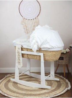 FUN MOMENT Moses Basket Bed with Wooden Rocking Stand White Color  - Image 2
