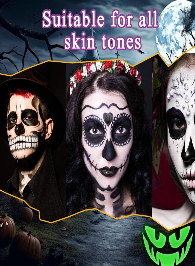 XMXueMei Black White Face & Body Paint Set,Professional Oil Based Face Painting Kit with 2 Brushes,Halloween SFX Makeup Palette Kit for Skull Costume Party Skeleton Cosplay Clown Art Theater - Image 4