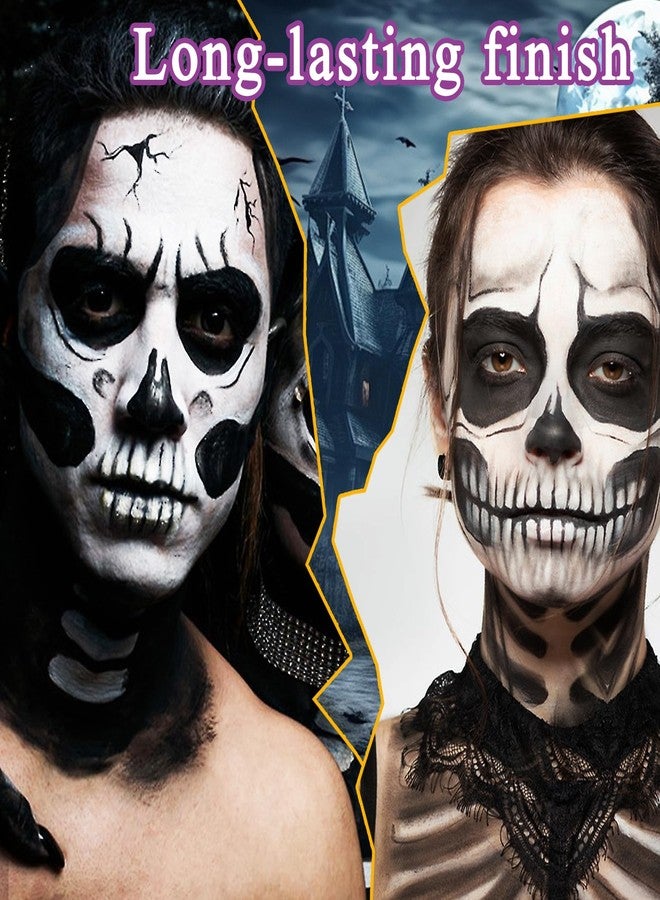 XMXueMei Black White Face & Body Paint Set,Professional Oil Based Face Painting Kit with 2 Brushes,Halloween SFX Makeup Palette Kit for Skull Costume Party Skeleton Cosplay Clown Art Theater - Image 5