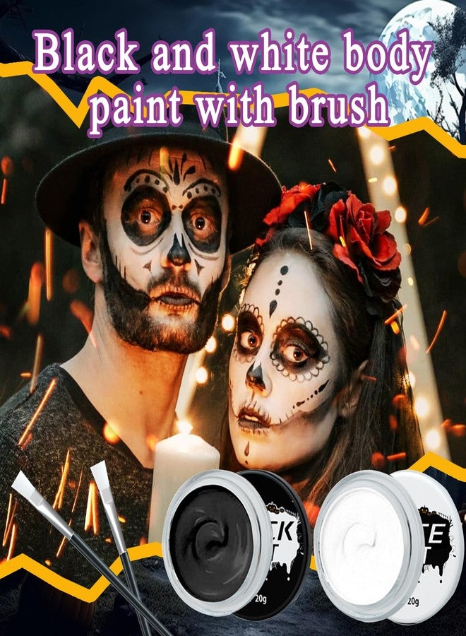XMXueMei Black White Face & Body Paint Set,Professional Oil Based Face Painting Kit with 2 Brushes,Halloween SFX Makeup Palette Kit for Skull Costume Party Skeleton Cosplay Clown Art Theater - Image 2