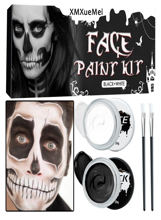 XMXueMei Black White Face & Body Paint Set,Professional Oil Based Face Painting Kit with 2 Brushes,Halloween SFX Makeup Palette Kit for Skull Costume Party Skeleton Cosplay Clown Art Theater - Image 1
