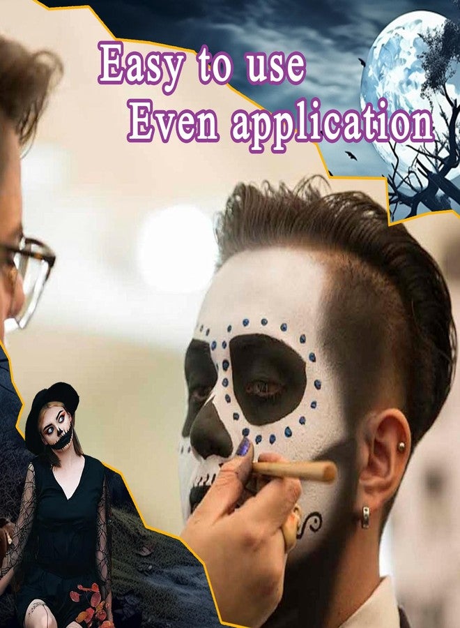 XMXueMei Black White Face & Body Paint Set,Professional Oil Based Face Painting Kit with 2 Brushes,Halloween SFX Makeup Palette Kit for Skull Costume Party Skeleton Cosplay Clown Art Theater - Image 3