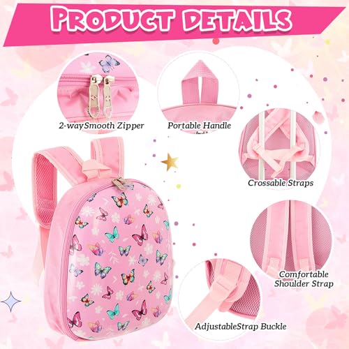 Sanwuta 4 Pcs Kids Luggage Set Kids Backpack Travel Rolling Suitcase with Wheels U-shape Pillow Childrens Gift for Girls Boys(17 Inch,Butterfly Style,Rose Pink) - Image 5