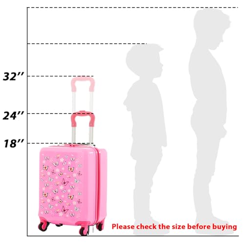 Sanwuta 4 Pcs Kids Luggage Set Kids Backpack Travel Rolling Suitcase with Wheels U-shape Pillow Childrens Gift for Girls Boys(17 Inch,Butterfly Style,Rose Pink) - Image 3