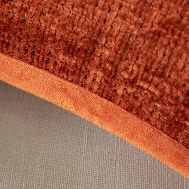 Yaertun Pack of 2 Chenille Textured Decorative Throw Pillow Covers Accent Solid Cushion Cover Soft Cozy Pillow Case with Velvet Back for Couch Sofa Bed Living Room 20x20 Inch Rust - Image 3