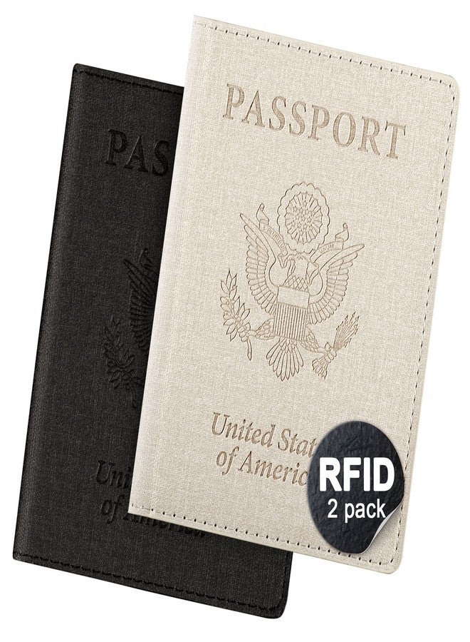 Vidivici 2 Pack Passport Cover With Card Slots RFID Blocking-White&Black - Image 1