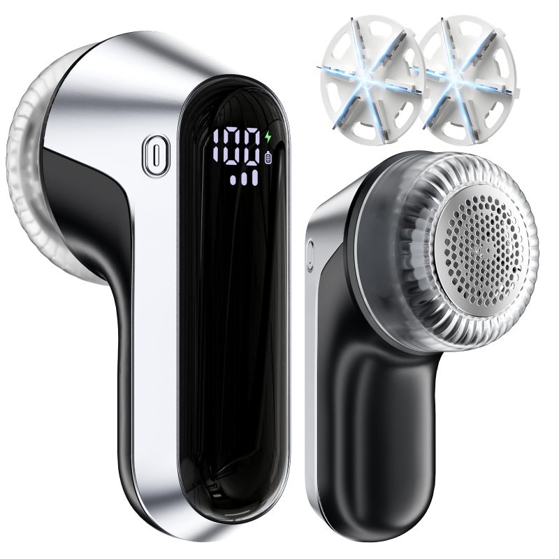 coldSky Fabric Shaver, Rechargeable Lint Shaver with Digital Display, Portable Sweater Defuzzer with 3 Speeds, 6 Leaf Blades and Safety Lock, Electric lint Remover for Clothes, Sweater (Silver) - Image 1