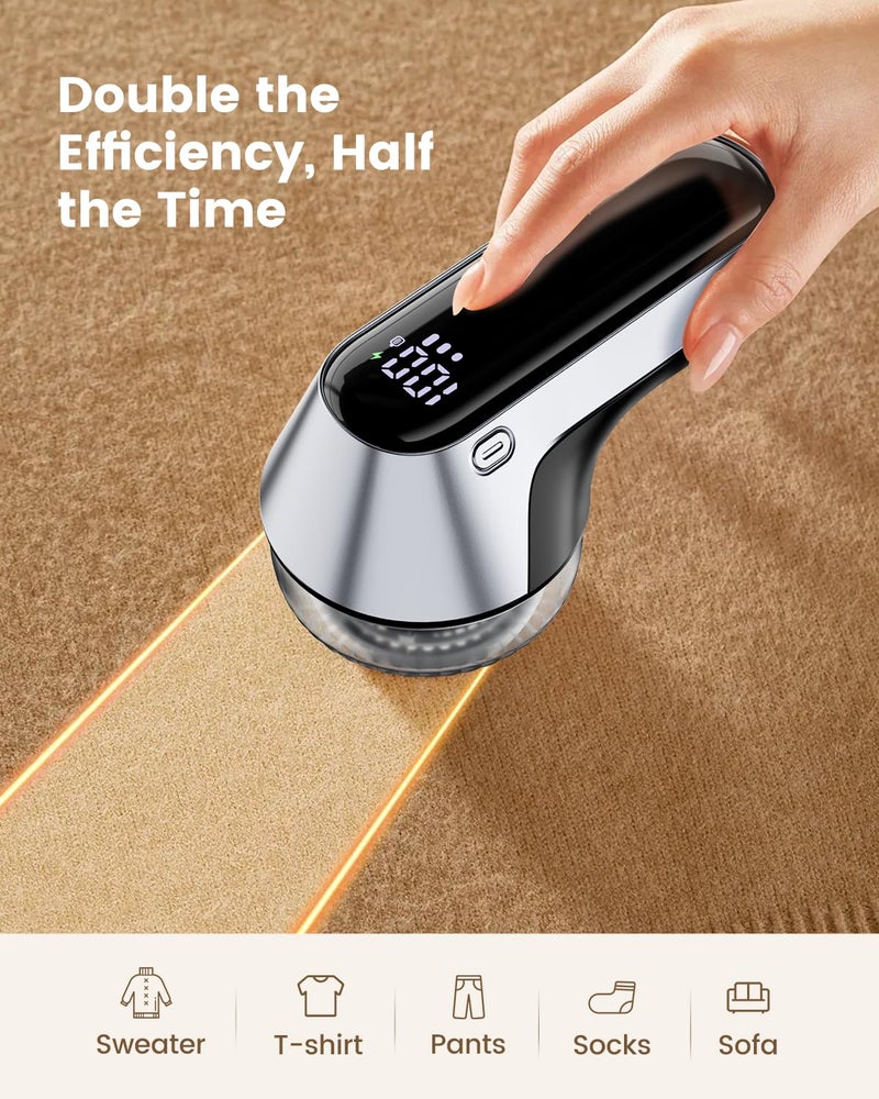 coldSky Fabric Shaver, Rechargeable Lint Shaver with Digital Display, Portable Sweater Defuzzer with 3 Speeds, 6 Leaf Blades and Safety Lock, Electric lint Remover for Clothes, Sweater (Silver) - Image 3