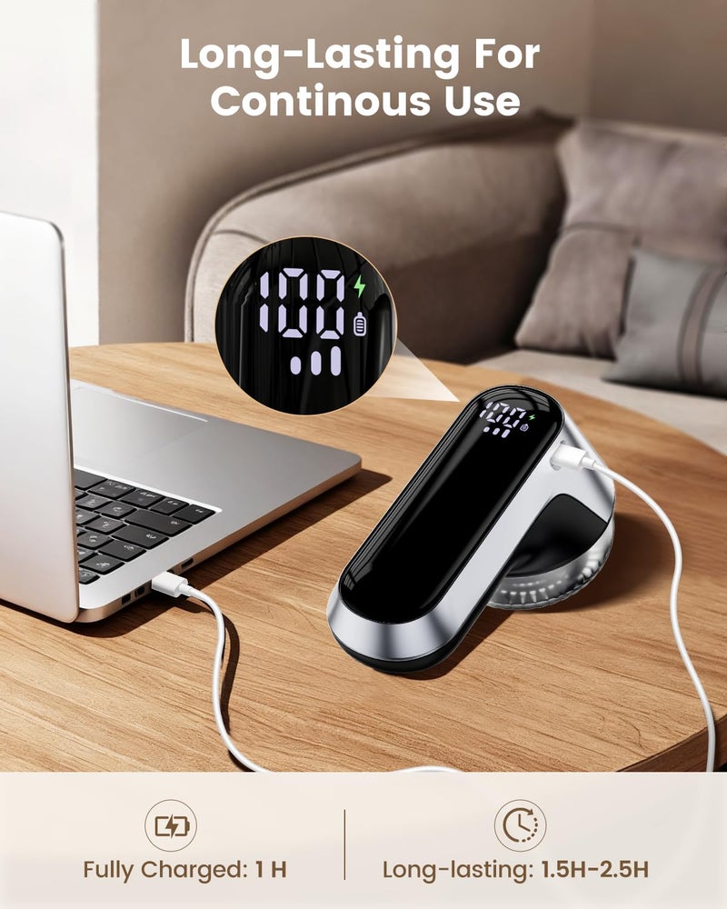 coldSky Fabric Shaver, Rechargeable Lint Shaver with Digital Display, Portable Sweater Defuzzer with 3 Speeds, 6 Leaf Blades and Safety Lock, Electric lint Remover for Clothes, Sweater (Silver) - Image 4