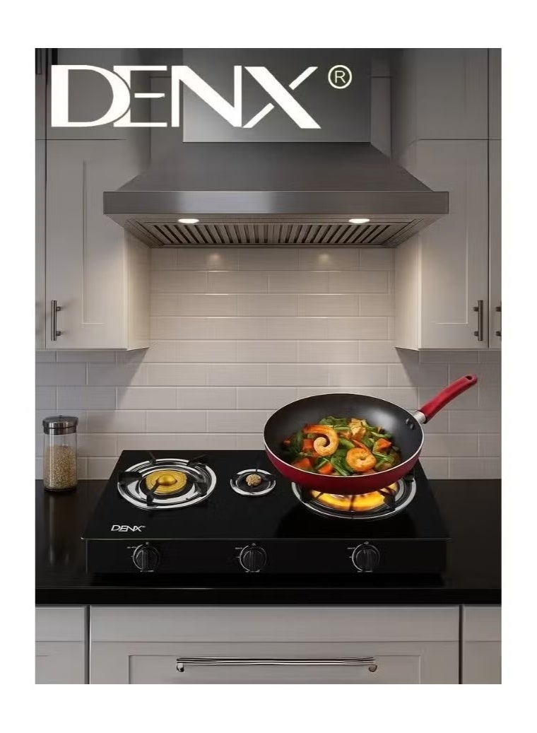 Denx 3 Burner Gas Stove with Auto Ignition – Portable Tabletop Glass Top Gas Cooktop with Cast Iron Burners & Sturdy Pot Holders - Image 5