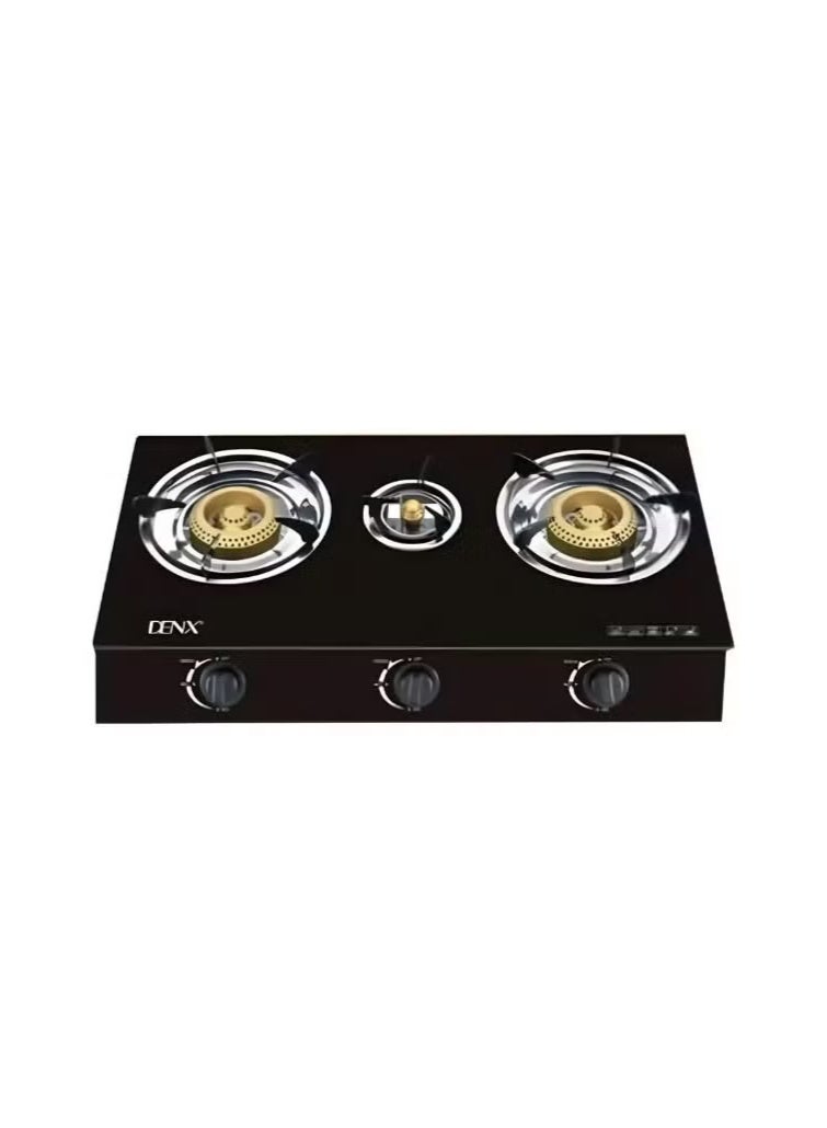 Denx 3 Burner Gas Stove with Auto Ignition – Portable Tabletop Glass Top Gas Cooktop with Cast Iron Burners & Sturdy Pot Holders - Image 2