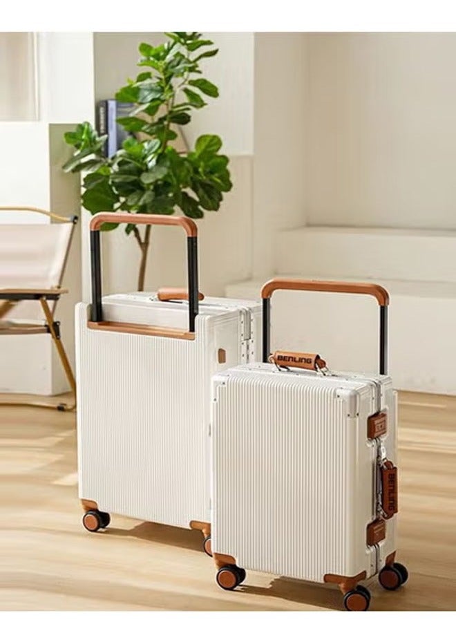 إن كي أكس حقيبة سفر متينة بعجلات صلبة مزودة بأربع عجلات دوارة مقاس 20 × 24 بوصة، مجموعة من قطعتين باللون الأبيض - Image 1