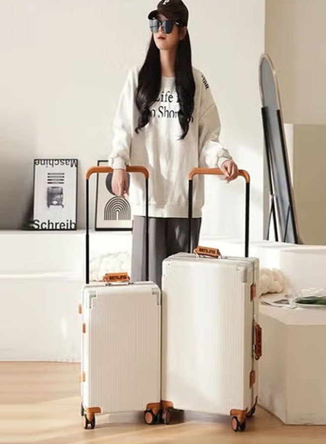 إن كي أكس حقيبة سفر متينة بعجلات صلبة مزودة بأربع عجلات دوارة مقاس 20 × 24 بوصة، مجموعة من قطعتين باللون الأبيض - Image 2