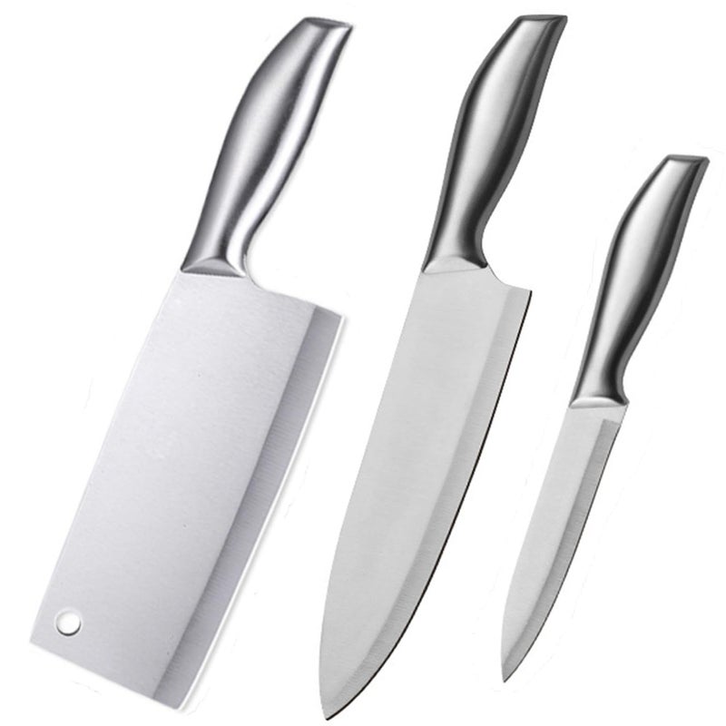 Krivety Stainless Steel Handle Paring 232Cm301Cm Chef 29Cm Cleaver Kitchen Knife High Carbon Super Sharp to Hold Blade Edge Rustproof Scratch Resistant SilverPack of 3 KnifeCABC - Image 1