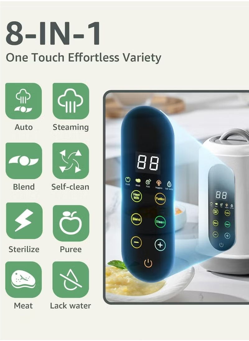 TIANER - 8-in-1 Baby Food Processor Baby Food Steamer Blender with Self Cleans Touch Screen Control Lcd Display for Infants All-in-One Toddlers Puree Meal Mills Machine, Auto Cooking & Stirring, Bpa Free - Image 1