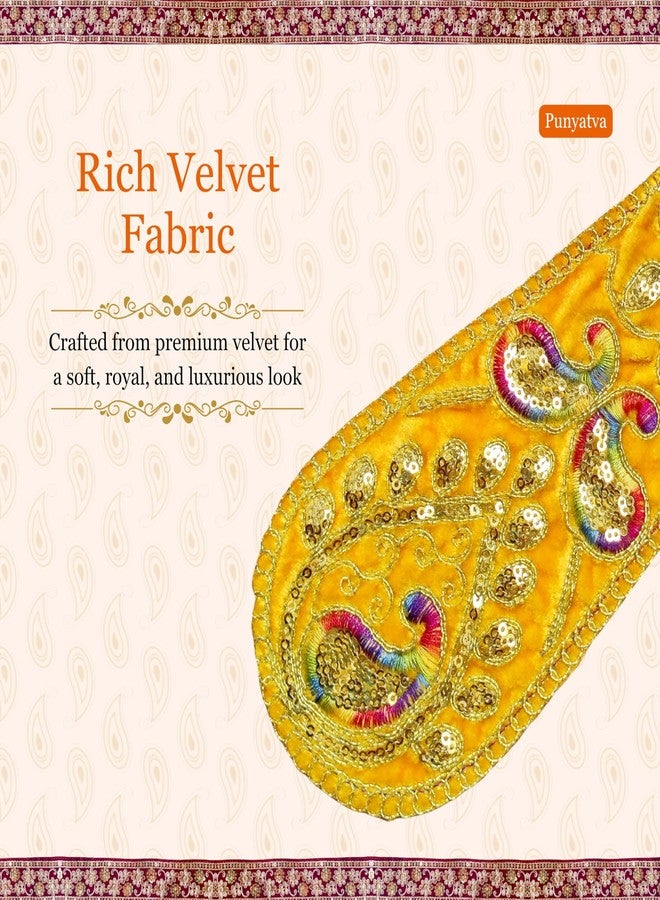 PUNYATVA Ganpati Shela in Velvet (أصفر) - Khes، Patka، Uparna Vastra for Gauri Ganpati، Ganesh Chaturthi، Varalakshmi Vratam، Navratri، Durga Puja، إكسسوارات الديكور للأيدولز، فستان الله - Image 3