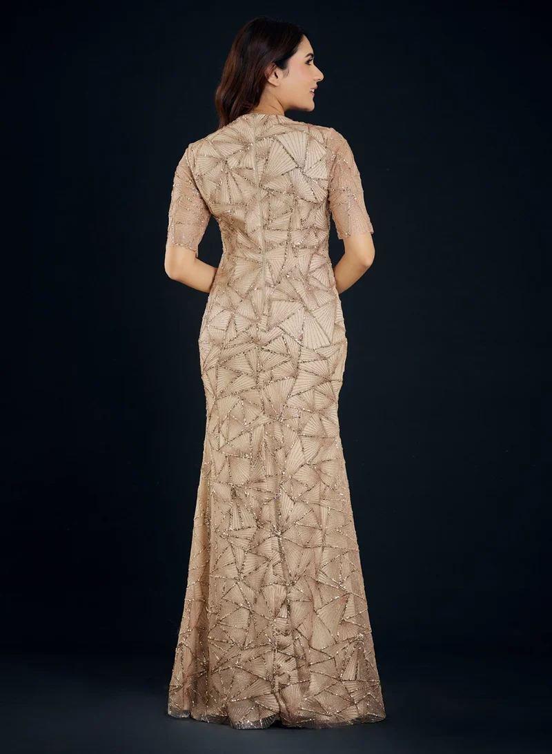 Zigzag Sequin Embellished Dress