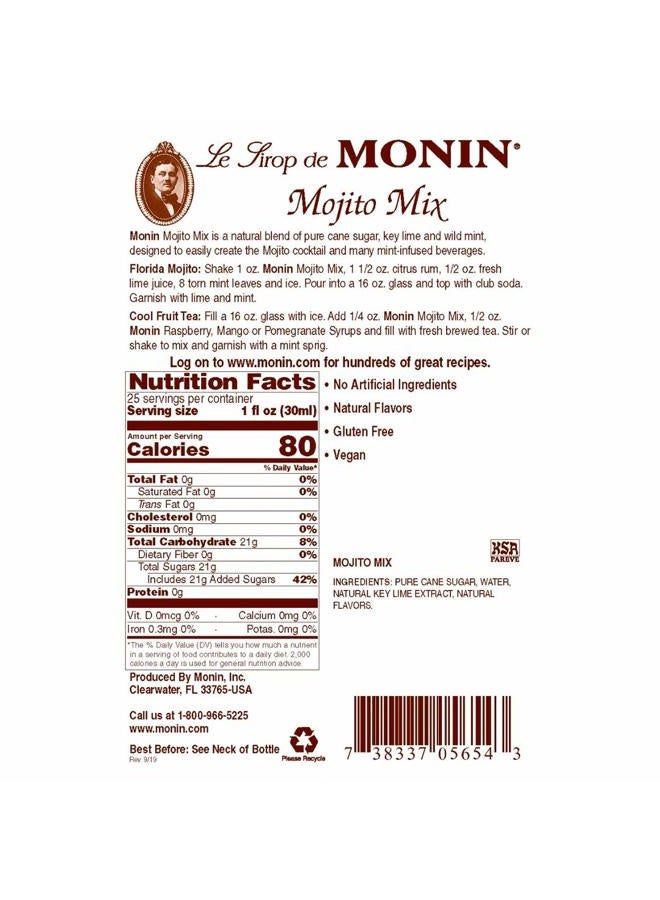 Monin Mojito Mix Syrup, Sweet Herbal Mint Flavor, Great for Frozen Cocktails, Mocktails, & Delicious Desserts, Gluten-Free, Vegan, Non-GMO (750 ml) - Image 3