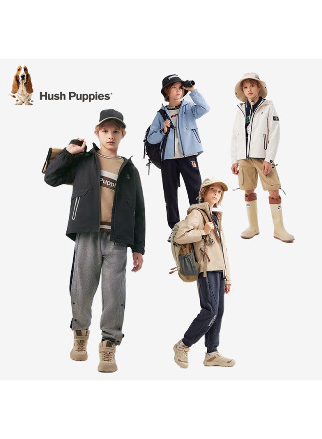 Hush Puppies Hush Puppies Boys' Triple-protection Breathable Jacket, Spring 2025 New Children's Hooded Warm Windbreaker, Diamond Black, Size 140  - Image 3