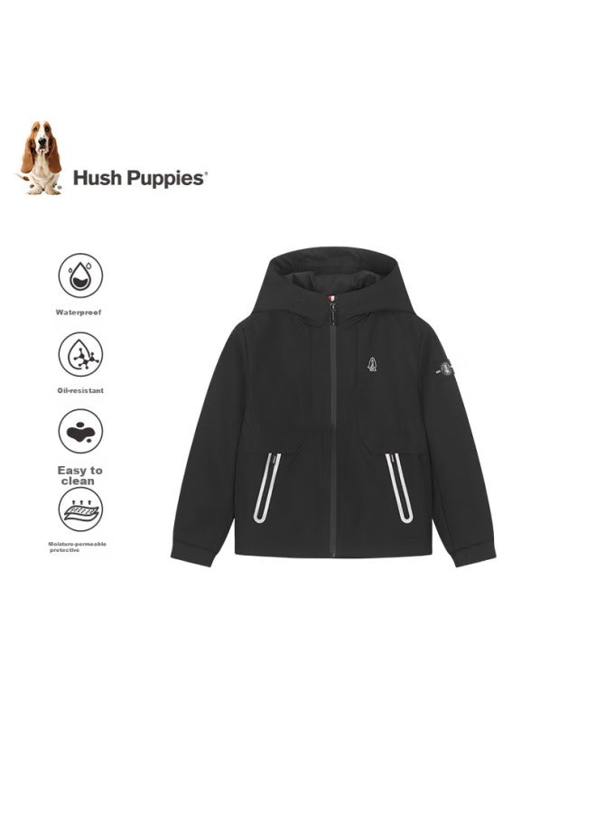 Hush Puppies Hush Puppies Boys' Triple-protection Breathable Jacket, Spring 2025 New Children's Hooded Warm Windbreaker, Diamond Black, Size 140  - Image 4