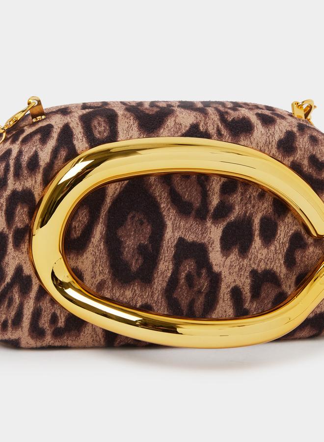 Styli Brown Animal Print Clutch with Metal Trim - Image 1