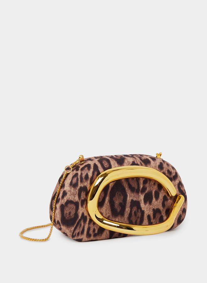 Styli Brown Animal Print Clutch with Metal Trim - Image 3