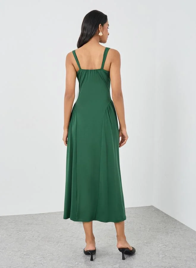 Take Two Take Two Solid Sleeveless Round Neck A-Line Midi Dress