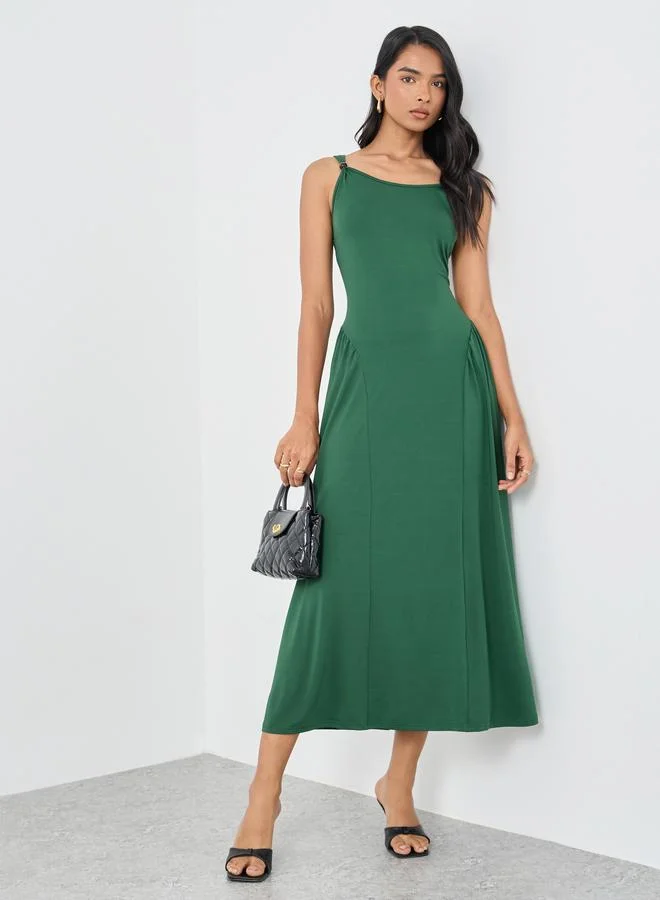 تايك تو Take Two Solid Sleeveless Round Neck A-Line Midi Dress