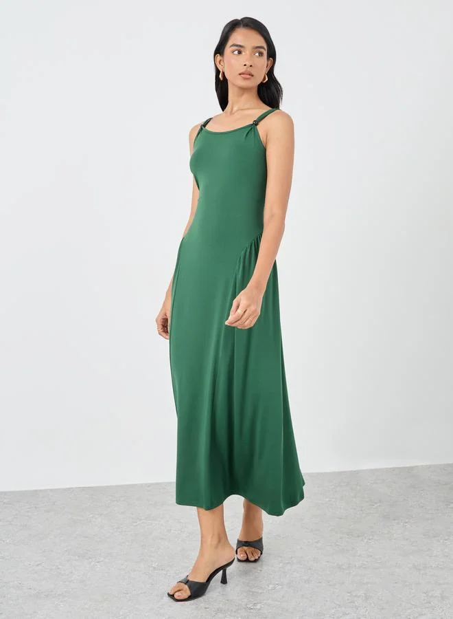 تايك تو Take Two Solid Sleeveless Round Neck A-Line Midi Dress